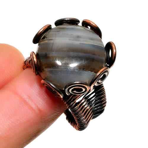 Celestial Embrace – Banded Agate & Copper Ring