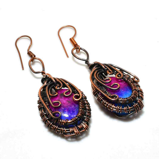 Ezra’s Veil – Hand-Wrapped Amethyst Copper Earrings
