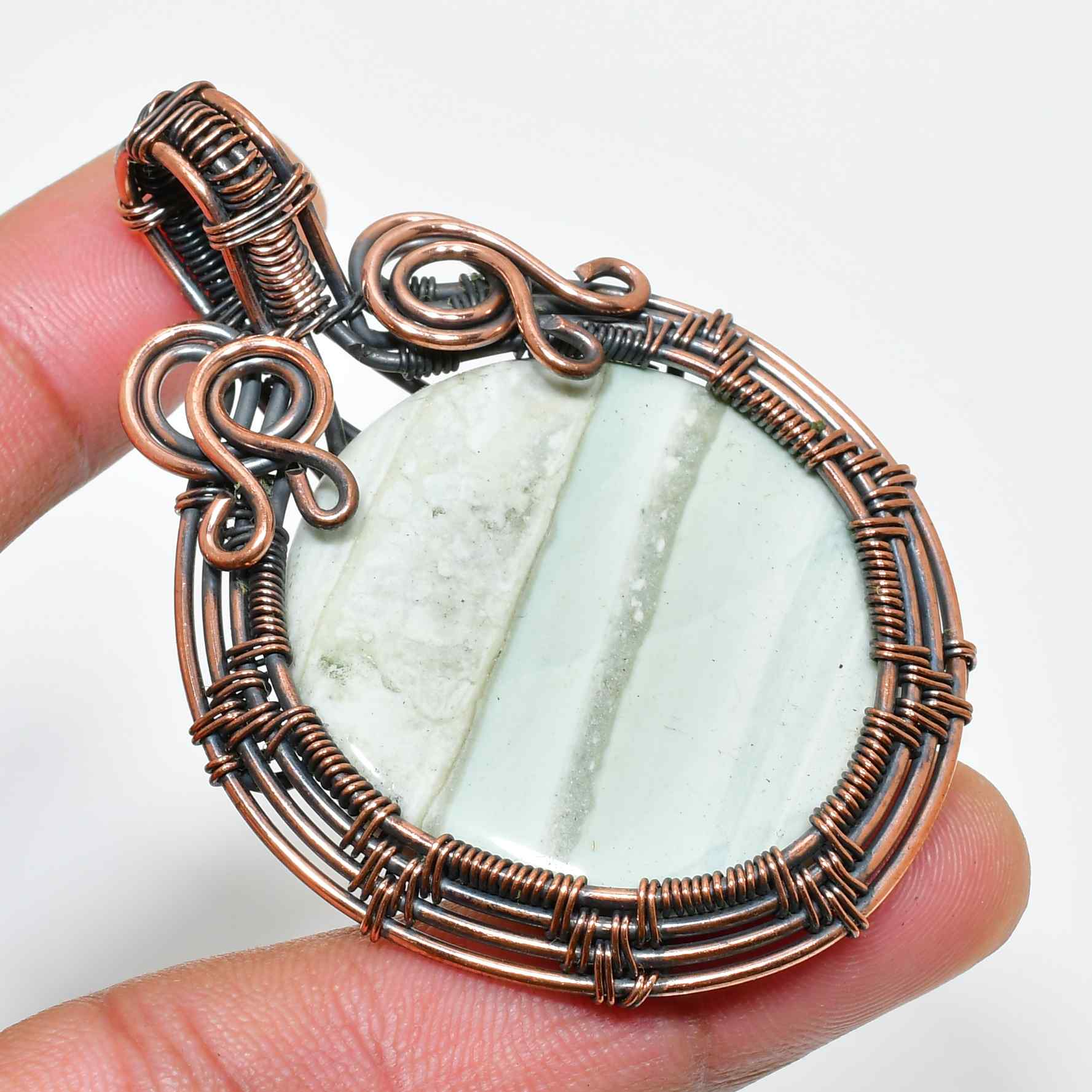 Tranquil Harmony – Copper-Wrapped Green Stone Pendant