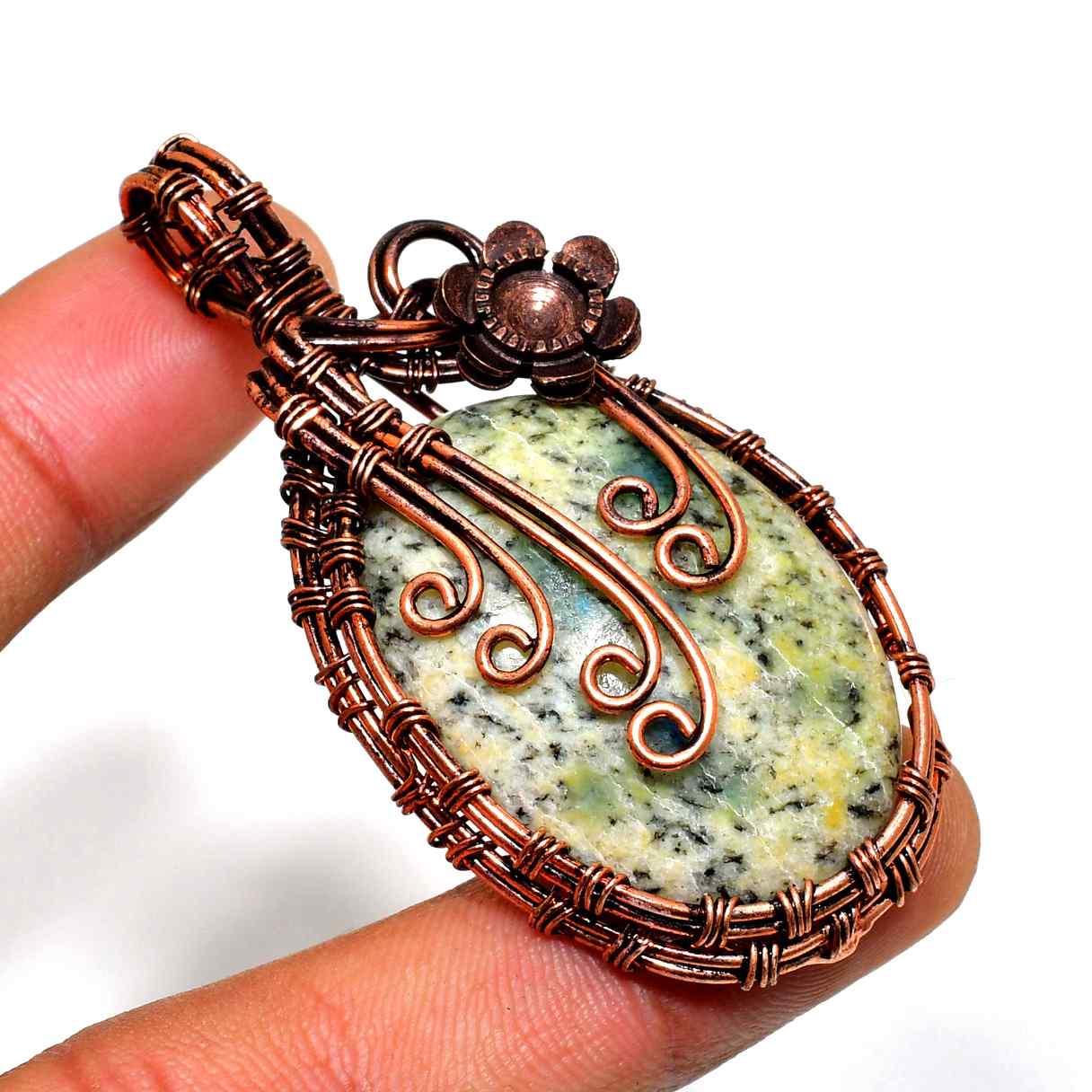 Earthen Grace – Copper-Wrapped Gemstone Pendant