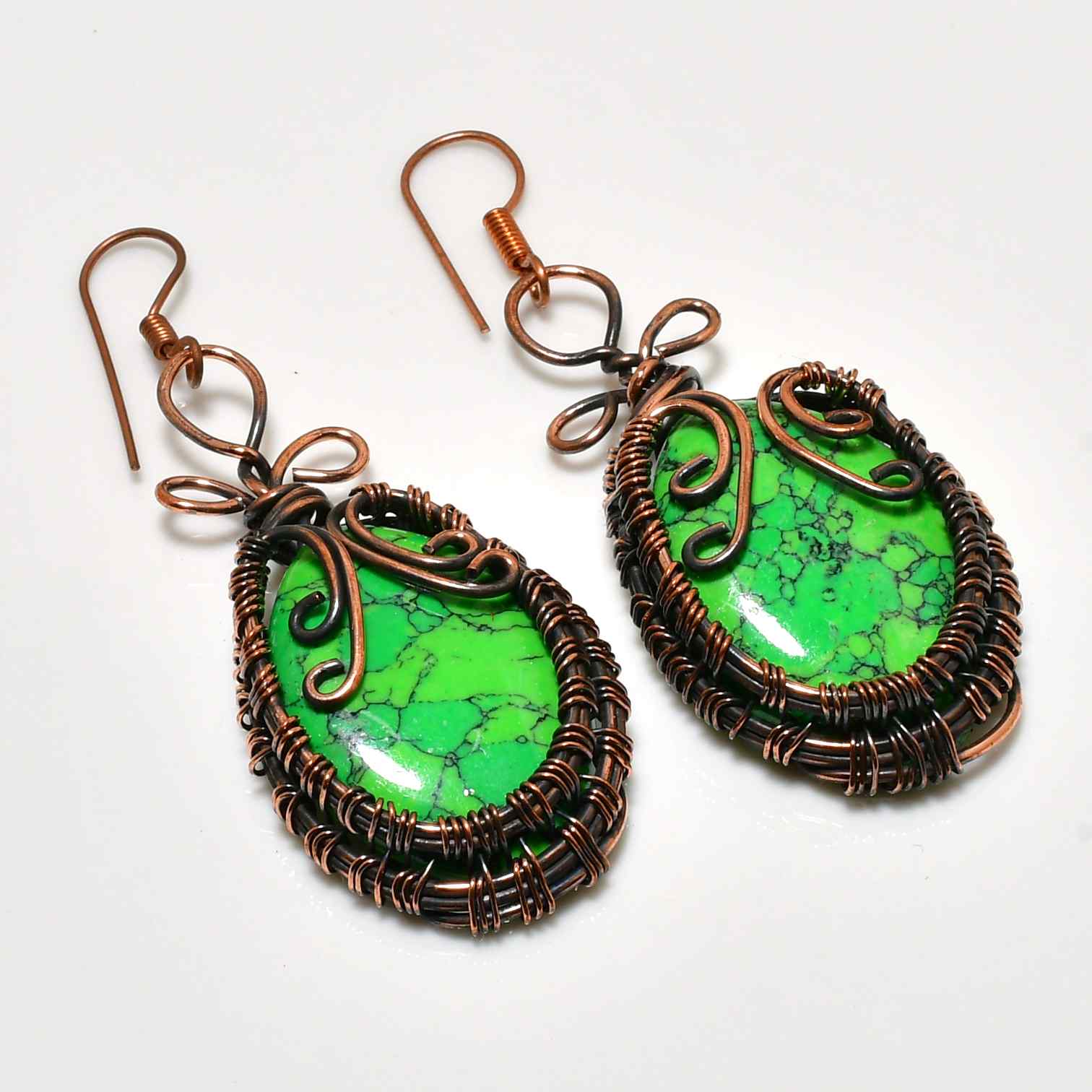 Nature’s Embrace – Green Turquoise Copper Earrings
