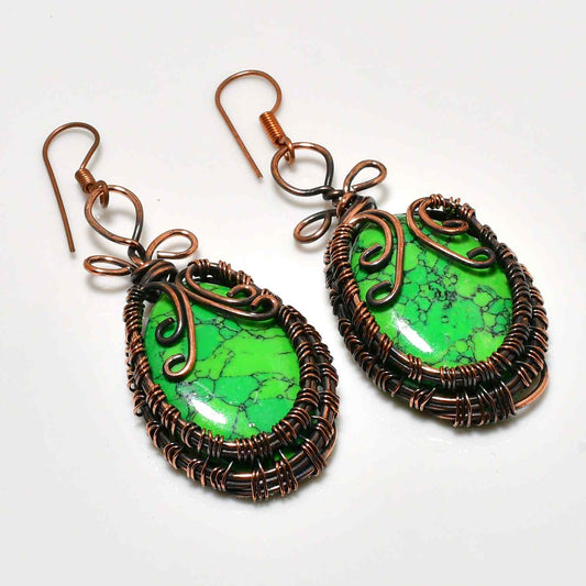 Nature’s Embrace – Green Turquoise Copper Earrings