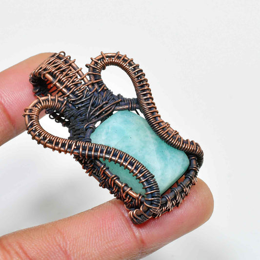 Aether’s Embrace – Copper-Wrapped Aqua Aventurine Pendant