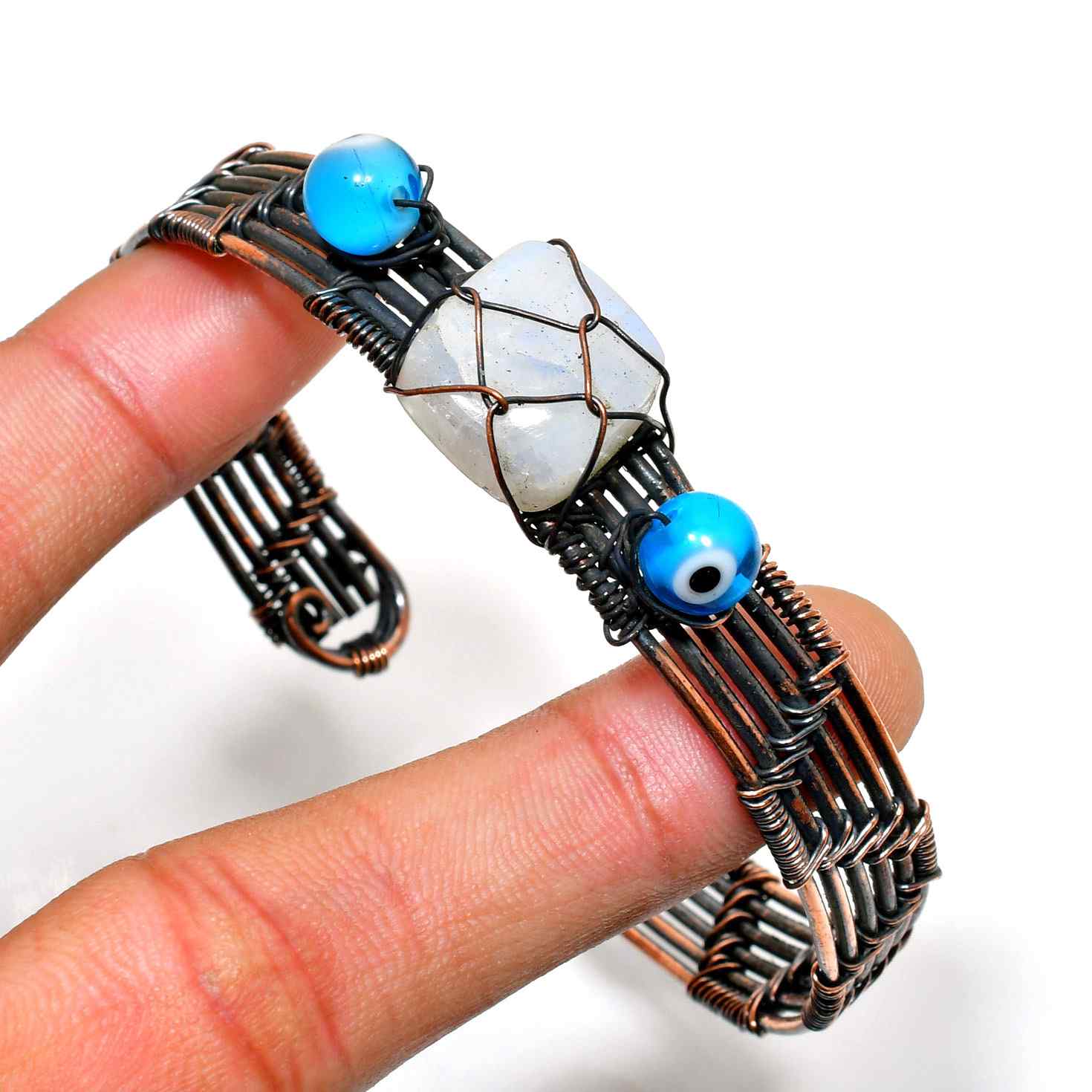 Luna Shield – Moonstone Evil Eye Copper Bracelet