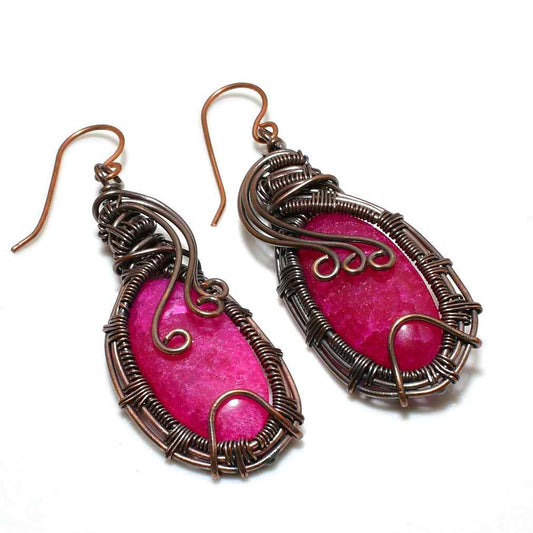 Ruby Dreamcatcher – Artisanal Copper Earrings