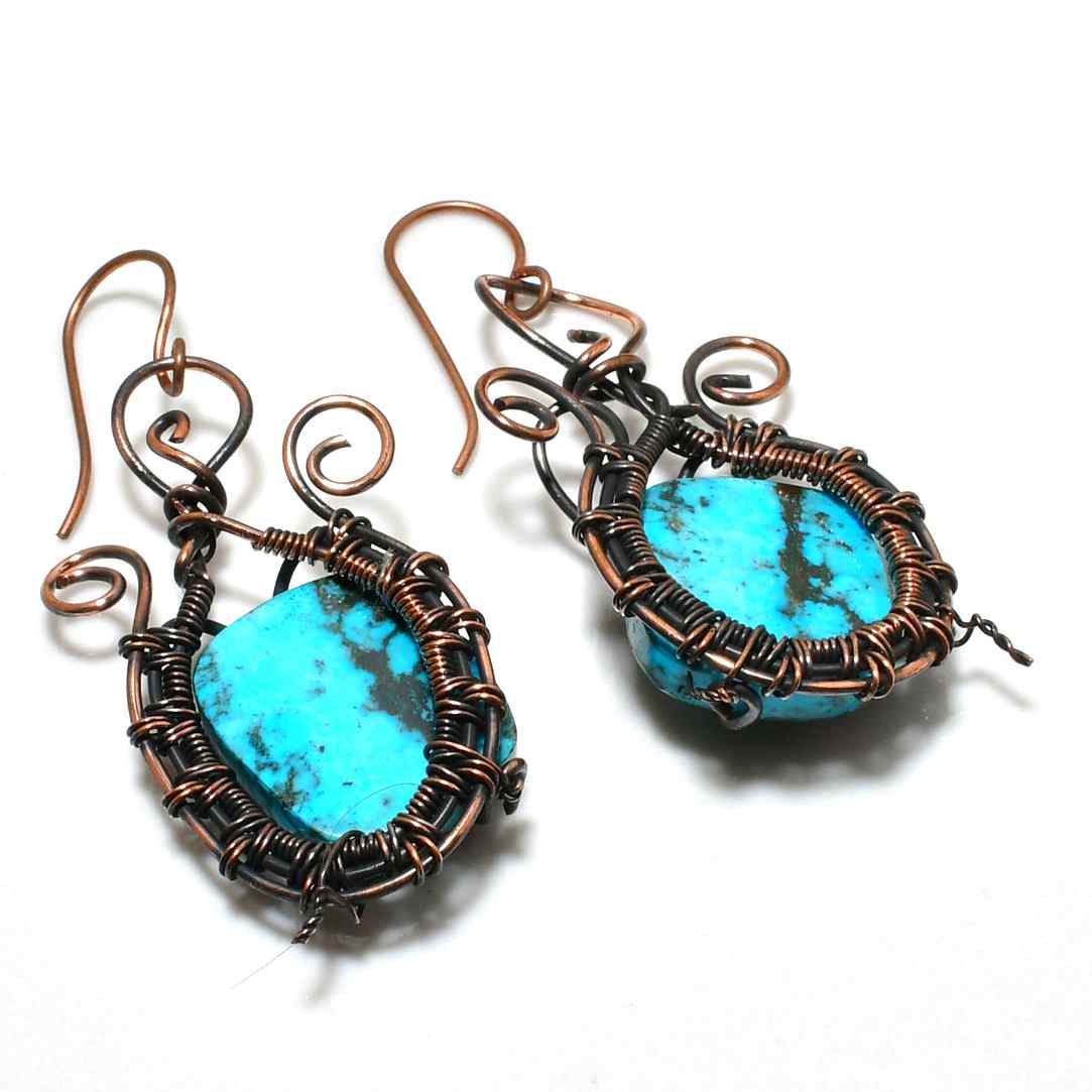 Earth’s Embrace – Hand-Wrapped Turquoise & Copper Earrings