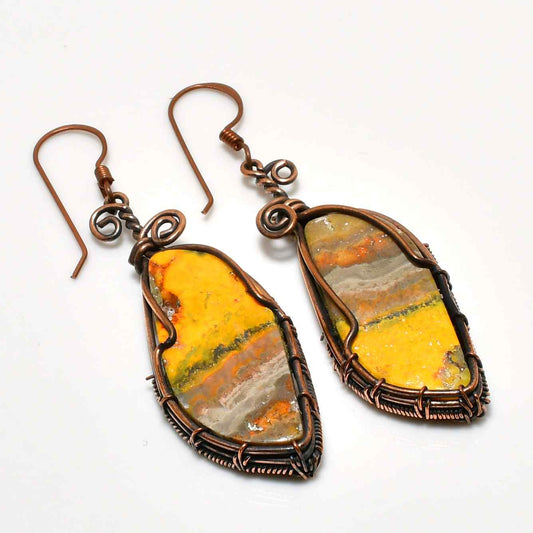 Sunlit Ember – Copper Wire Sunstone Earrings
