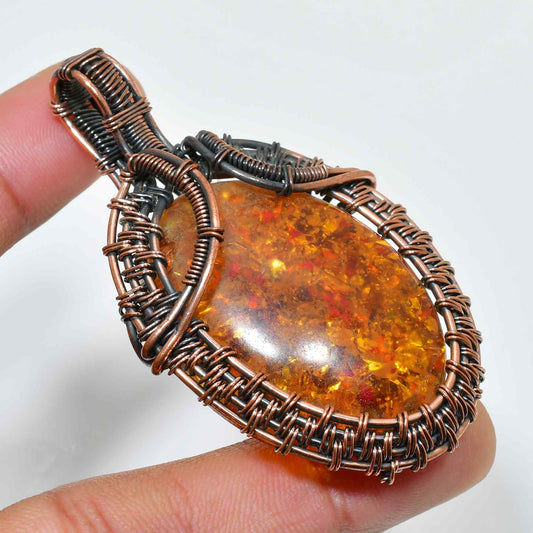 Ember’s Embrace – Amber & Copper Pendant