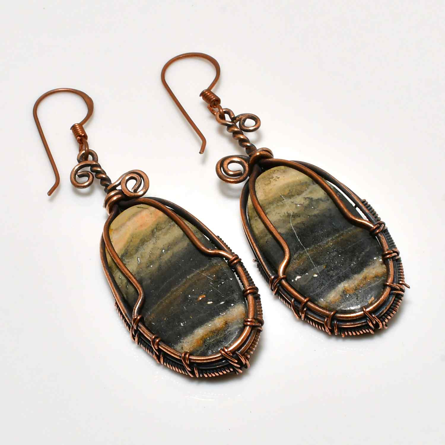 Terra’s Harmony – Jasper & Copper Wrap Earrings