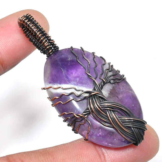 Ezra’s Veil – Oxidized Copper Amethyst Pendant