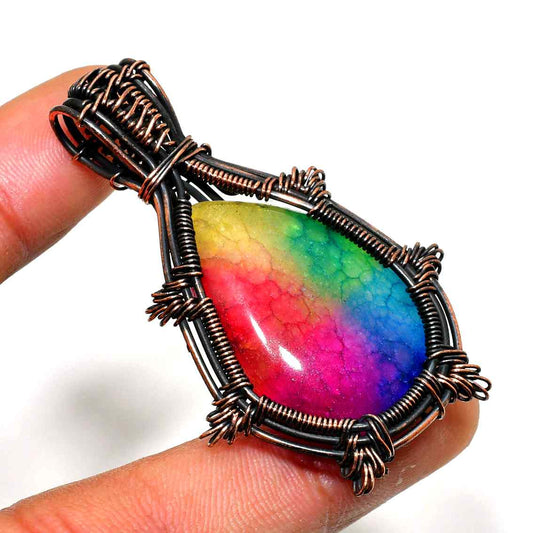 Rainbow Essence – Agate & Copper Harmony Pendant