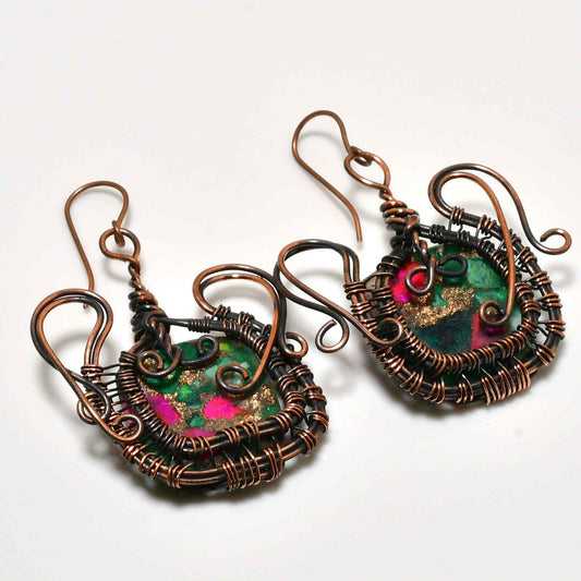 Nora’s Palette – Painted Stone Copper Earrings