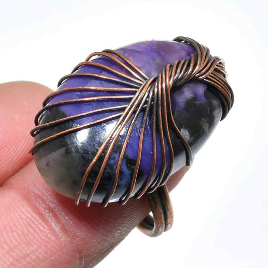 Tranquility Spiral – Amethyst & Copper Ring