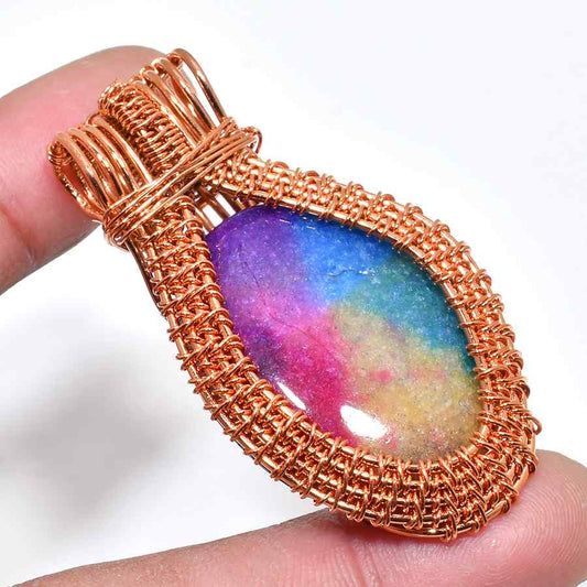 Aurora’s Glow – Copper Wire Gemstone Pendant