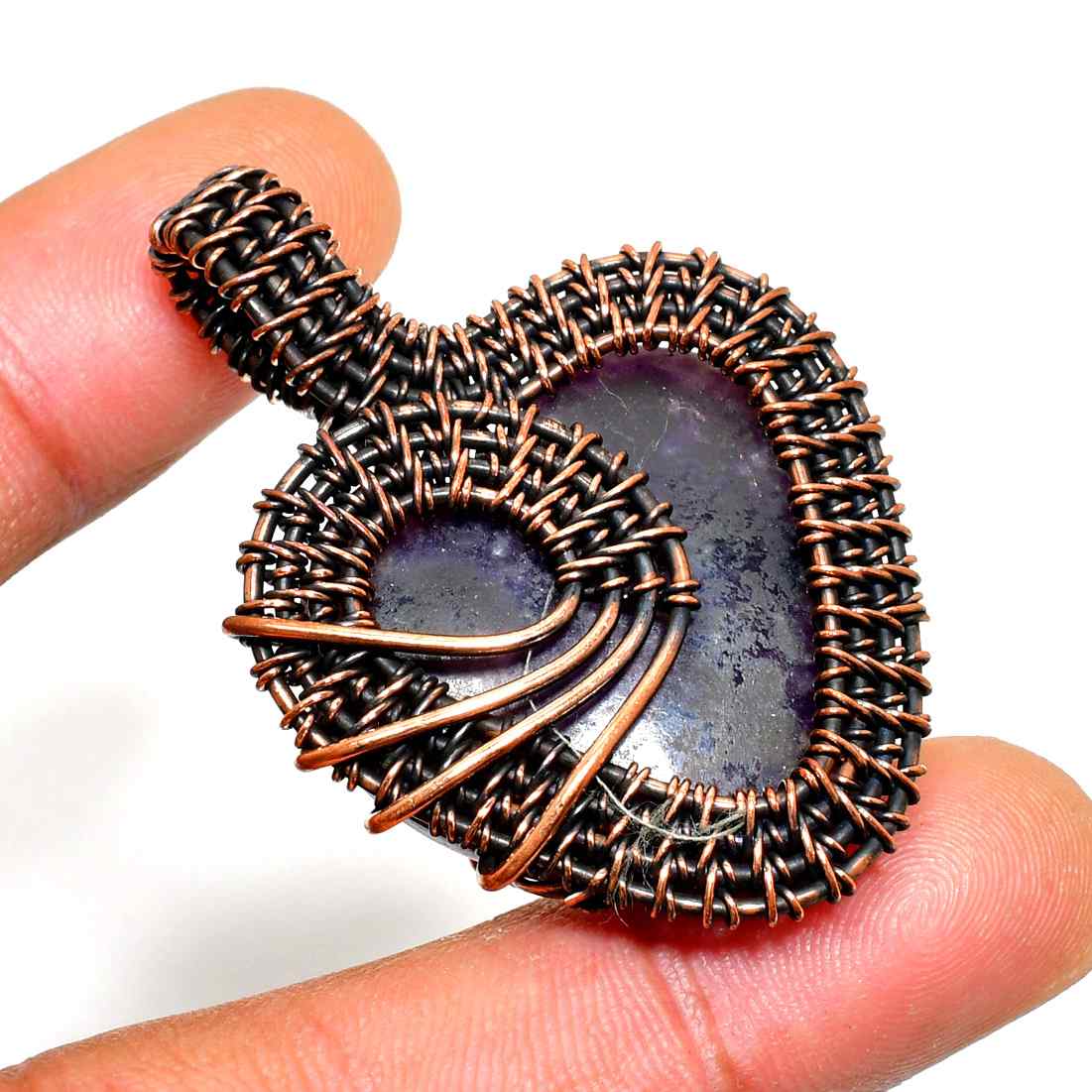 Ezra’s Veil – Handwrapped Amethyst & Copper Pendant