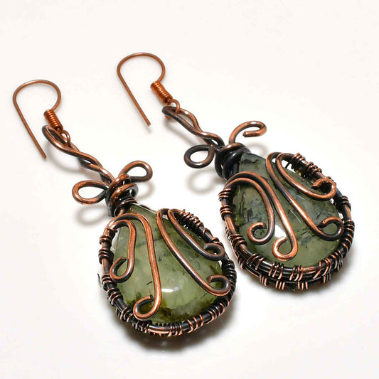 Emerald Serenity – Green Jade & Copper Earrings