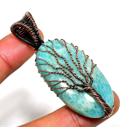 Gaia’s Whisper – Amazonite Tree of Life Pendant