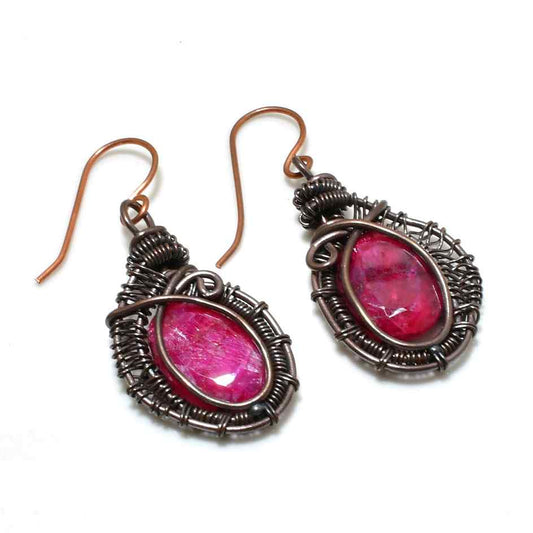 Ruby Reverie – Antique Copper Drop Earrings