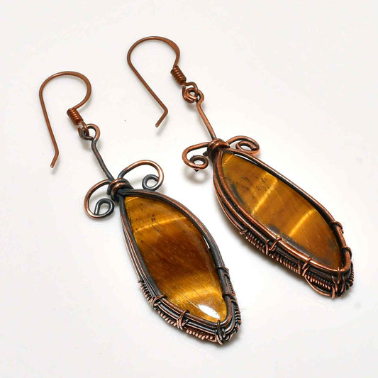 Serenity’s Embrace – Copper-Wrapped Tiger’s Eye Earrings