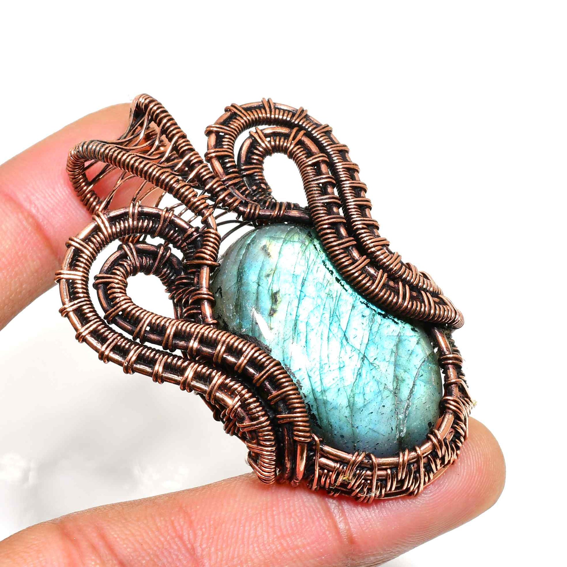 Celestial Embrace – Oxidized Copper Labradorite Pendant