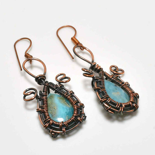 Ocean’s Whisper – Larimar Copper Earrings