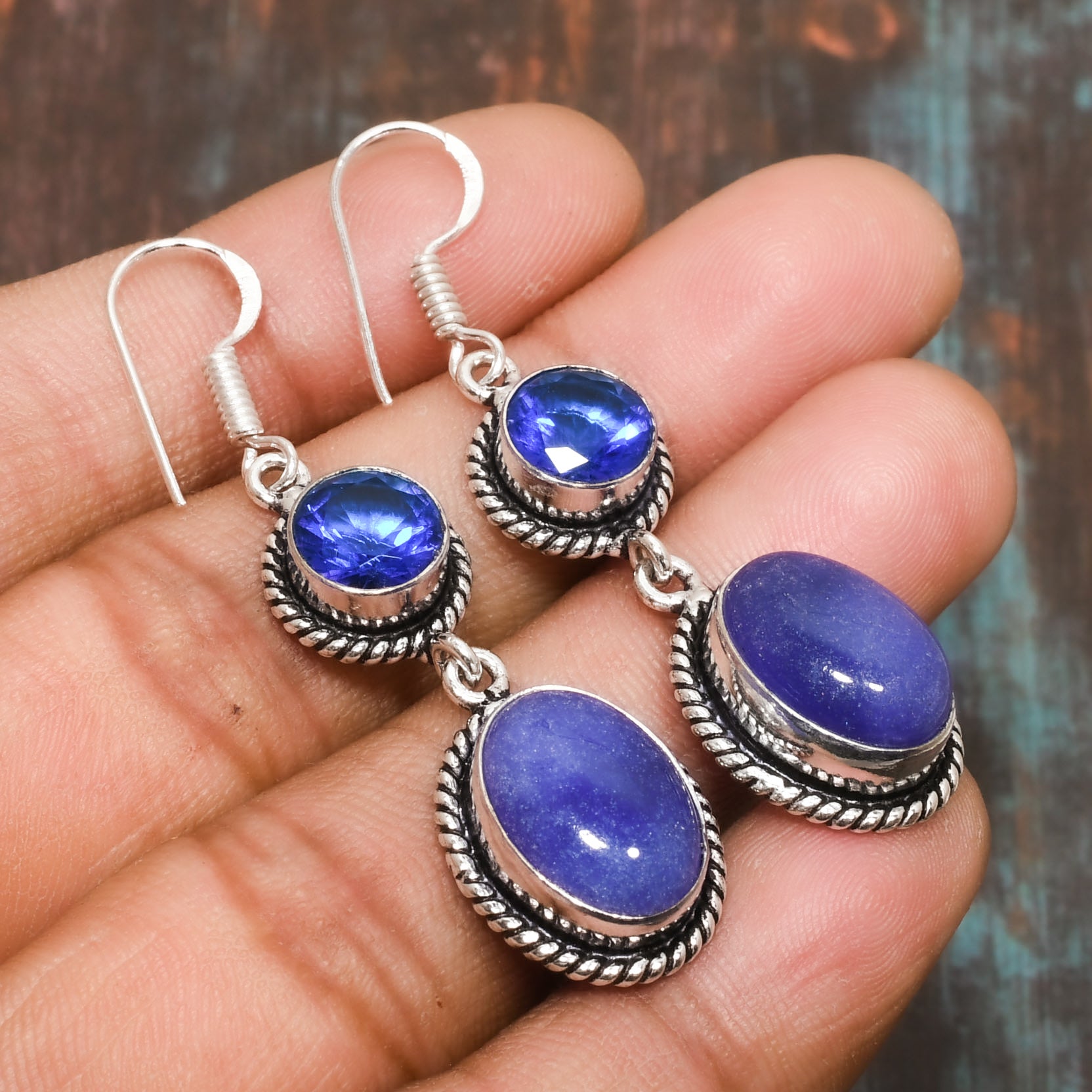Azure Serenity – Handcrafted Blue Stone Silver Earrings