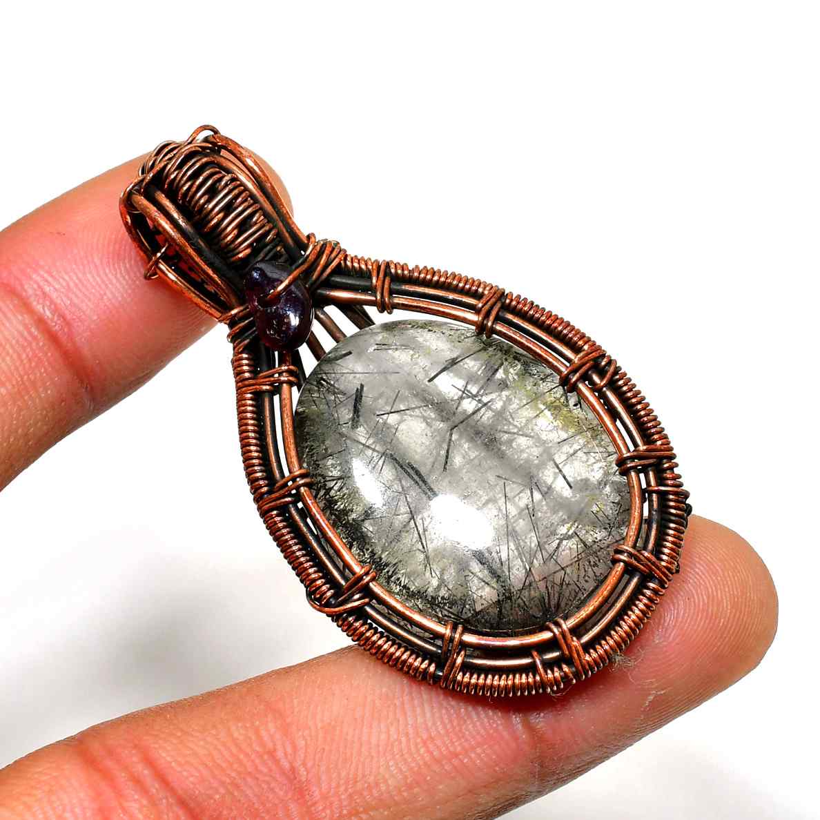 Aurelia – Amethyst & Rutilated Quartz Copper Pendant