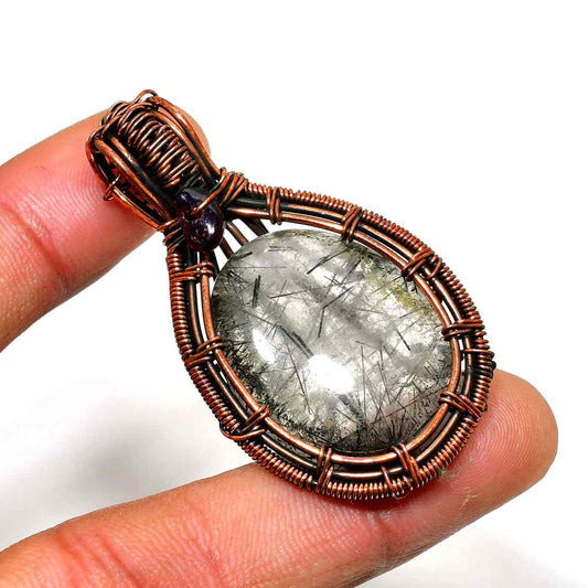 Aurelia – Amethyst & Rutilated Quartz Copper Pendant