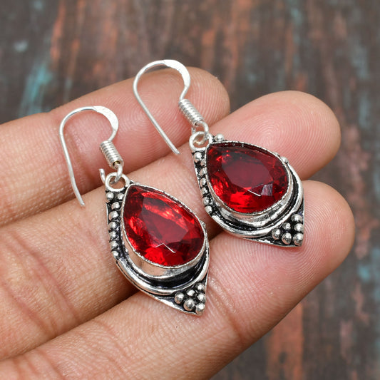 Ember’s Glow – Ruby & Sterling Silver Drop Earrings