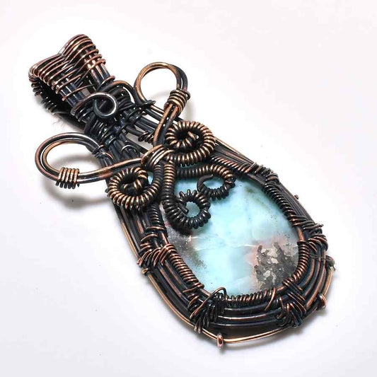 Celestial Harmony – Oxidized Copper Blue Stone Pendant