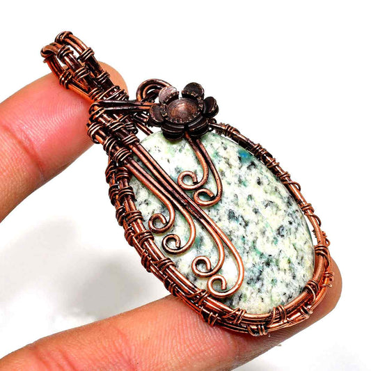 Gaia’s Embrace – Green Stone Copper Pendant
