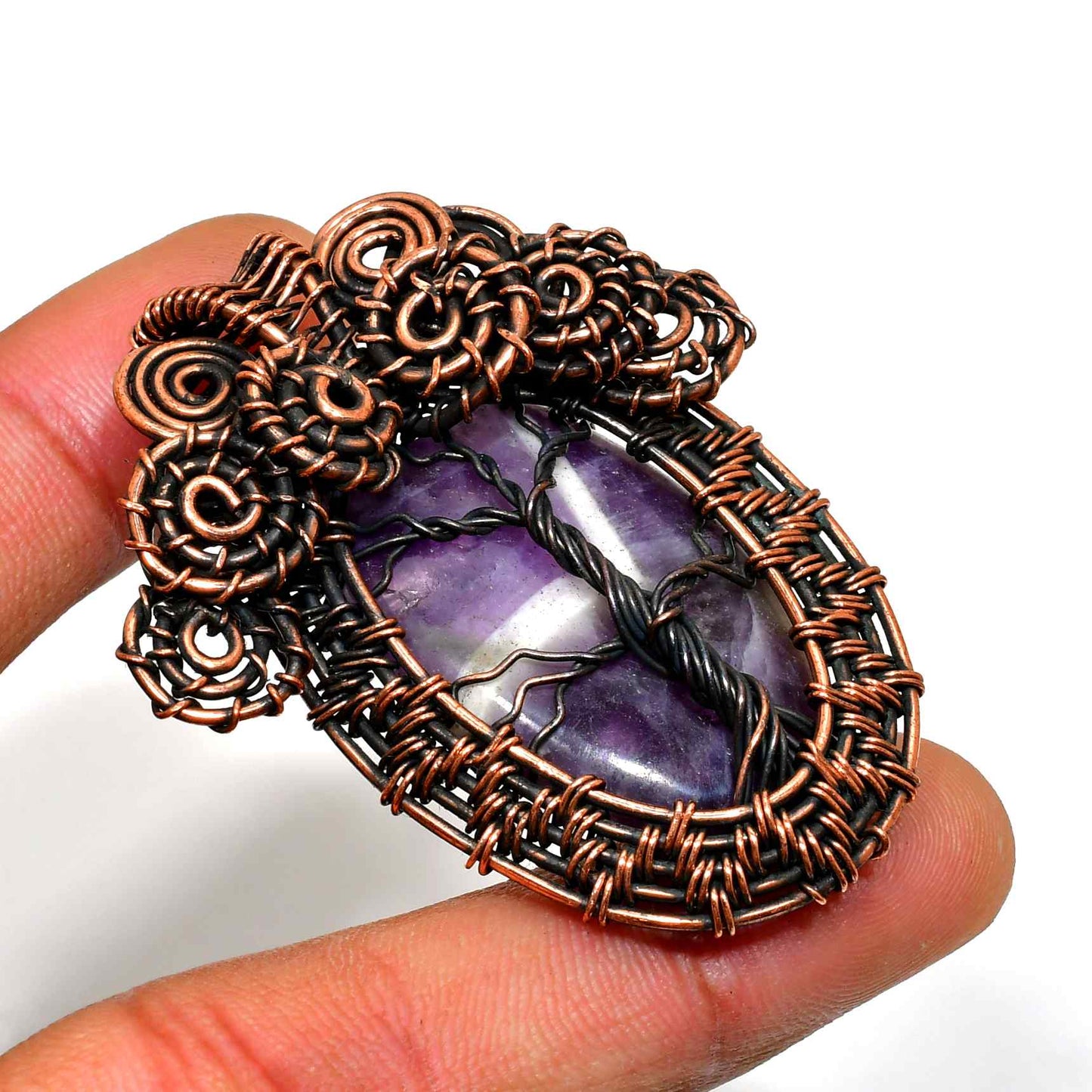Ezra’s Veil – Amethyst & Oxidized Copper Pendant