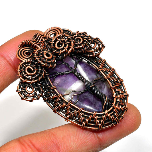 Ezra’s Veil – Amethyst & Oxidized Copper Pendant