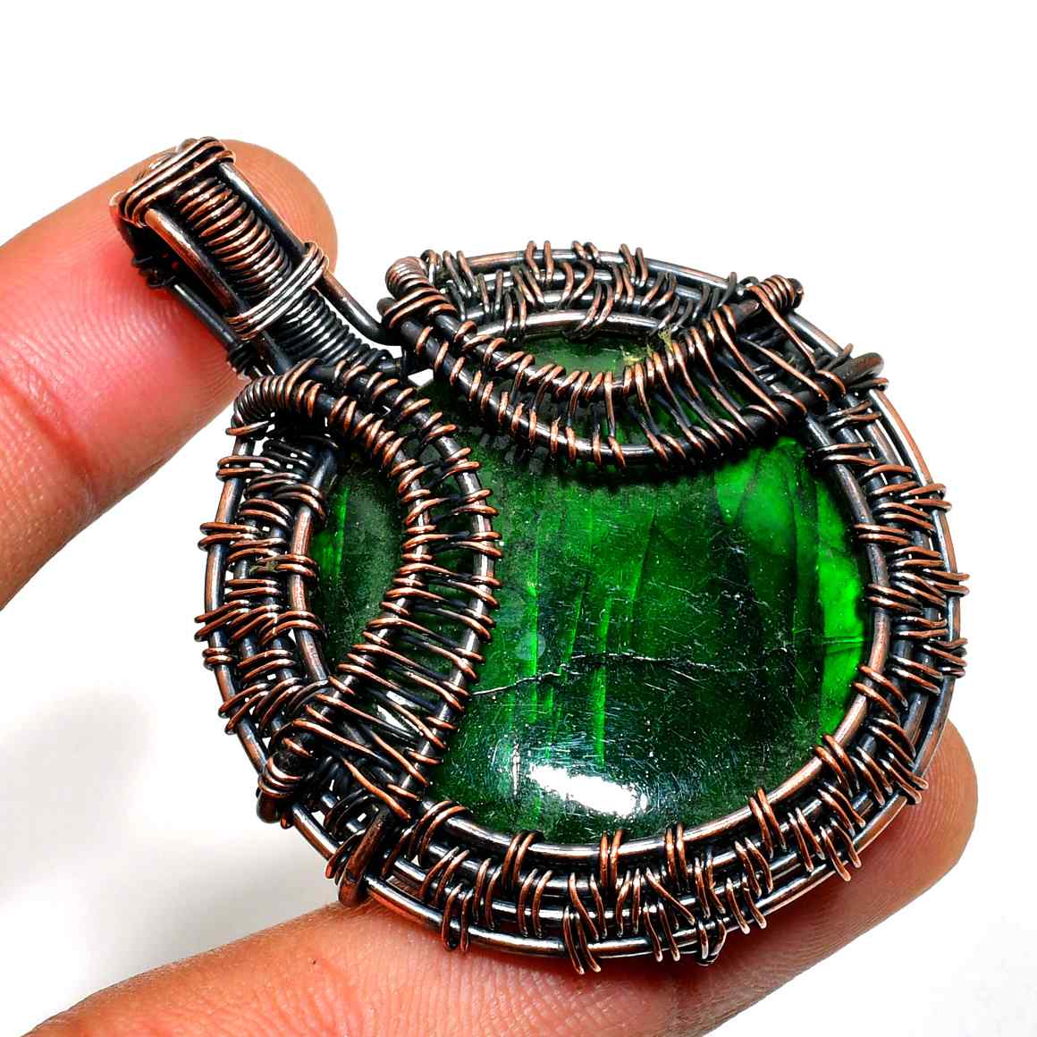 Verdant Harmony – Oxidized Copper Emerald Pendant