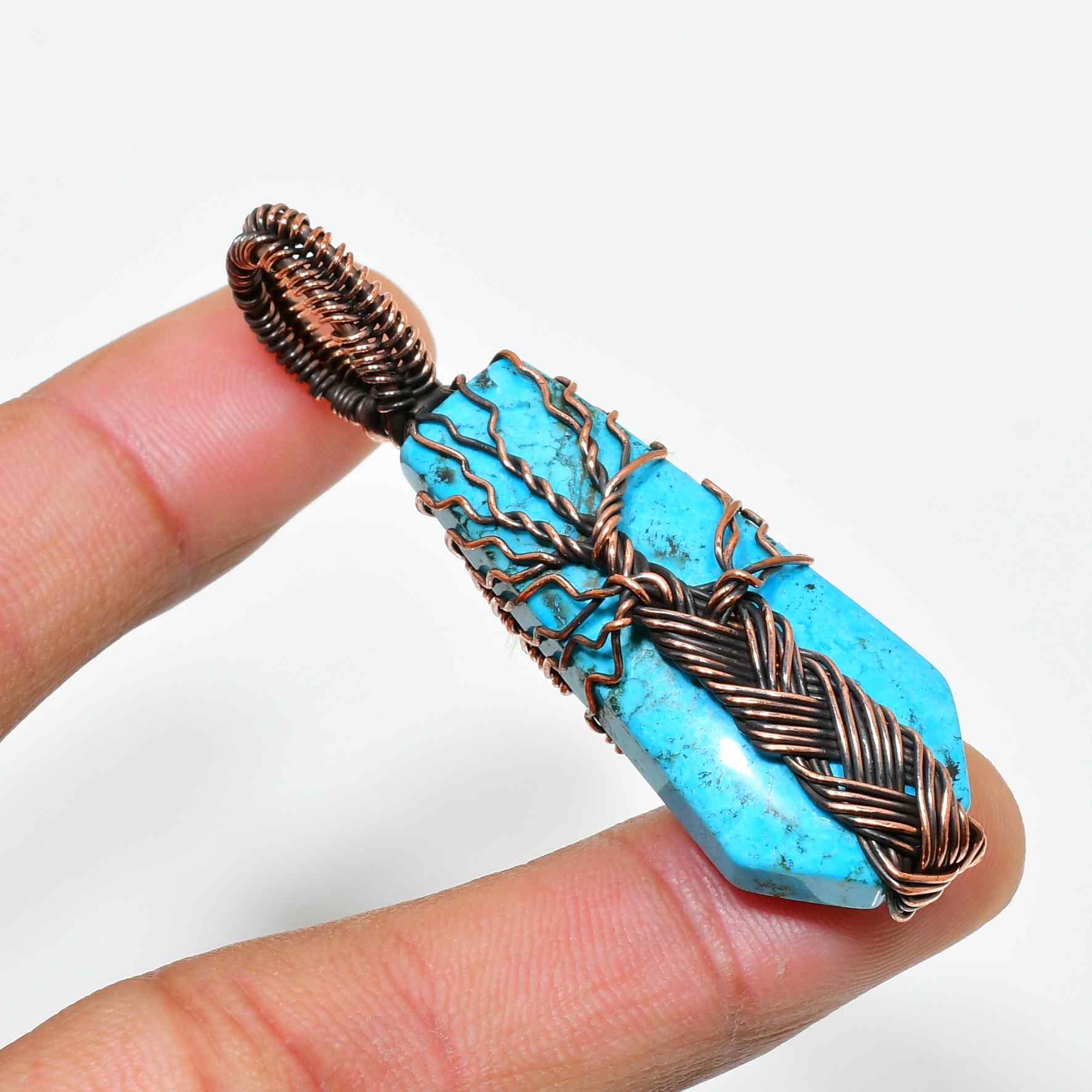 Turquoise Cascade – Hand-Wrapped Copper Pendant