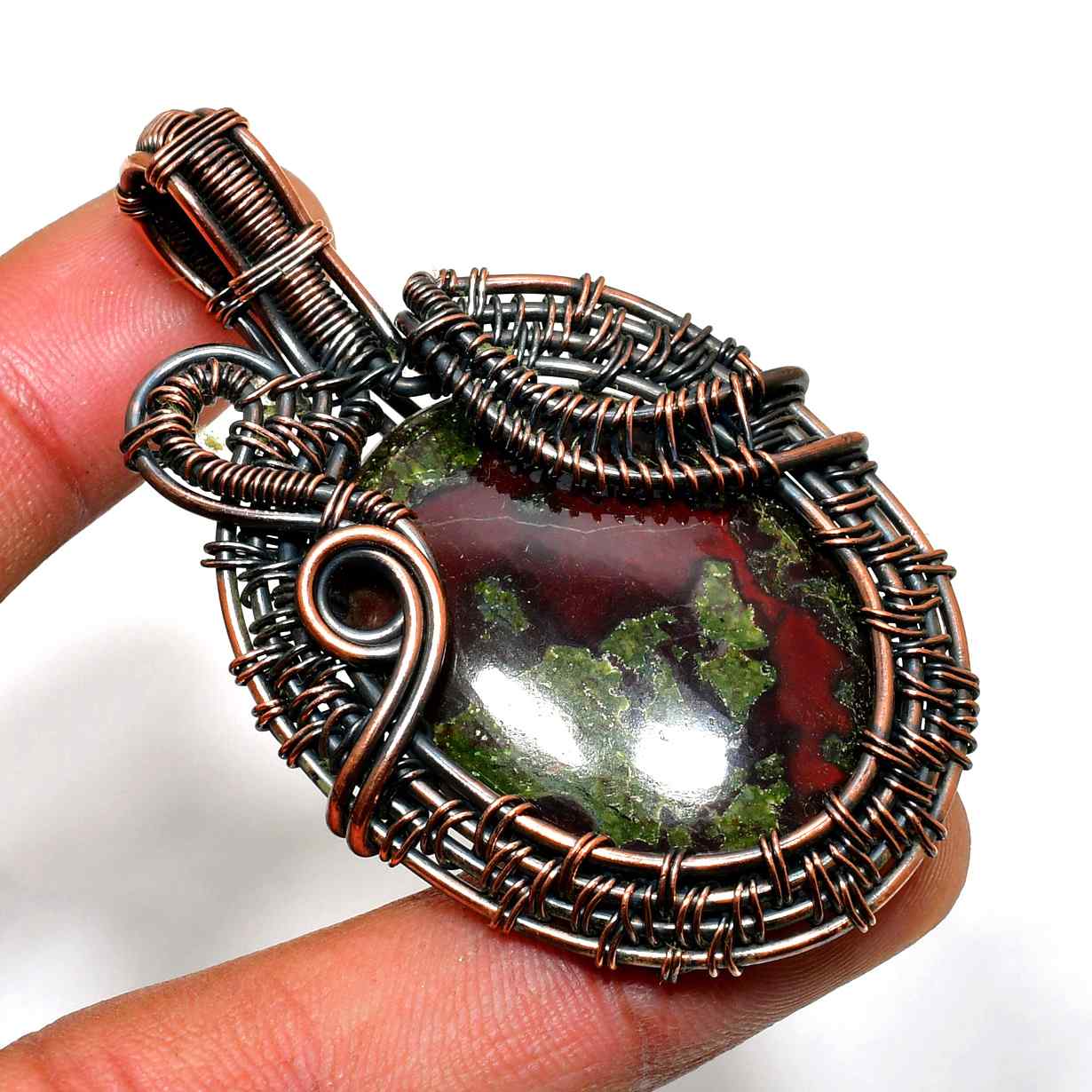 Serene Guardian – Bloodstone Copper Pendant
