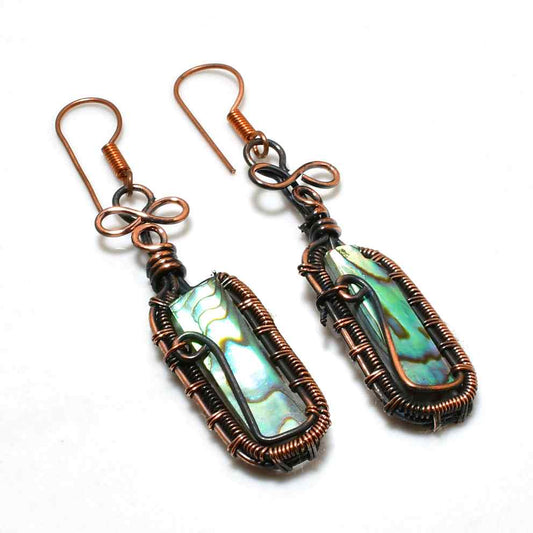 Ocean’s Embrace – Copper-Wrapped Abalone Earrings