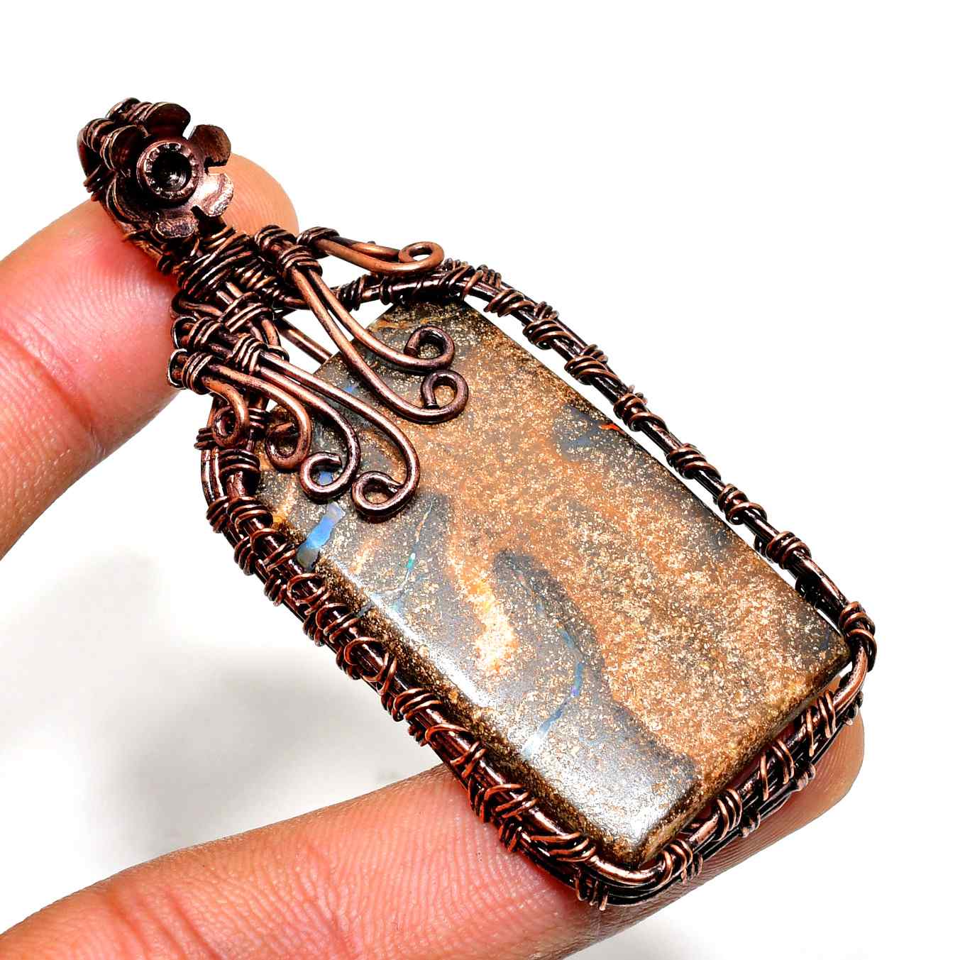 Ember Cascade – Copper-Wrapped Earth Stone Pendant