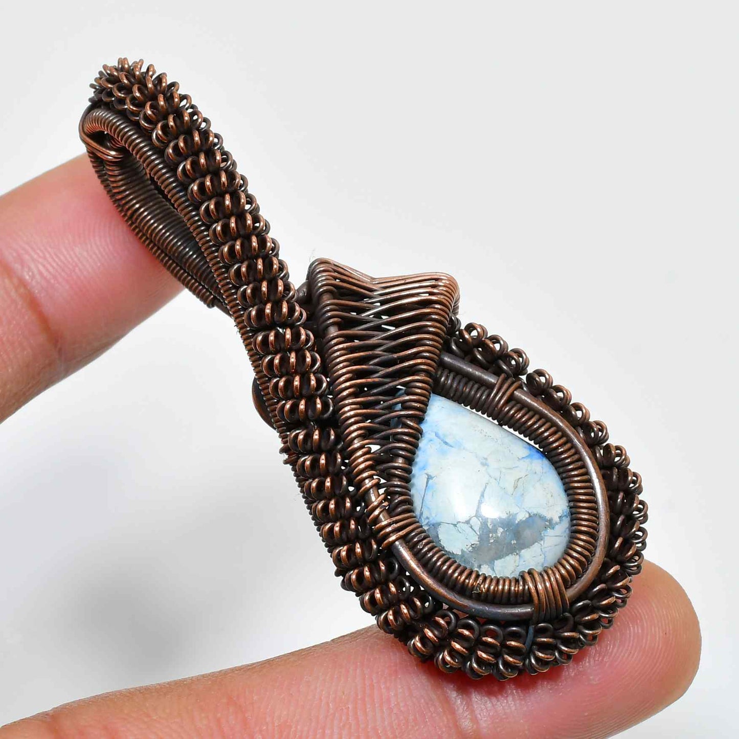Azure Harmony – Blue Lace Agate Copper Pendant
