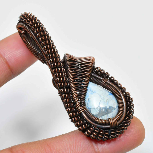 Azure Harmony – Blue Lace Agate Copper Pendant