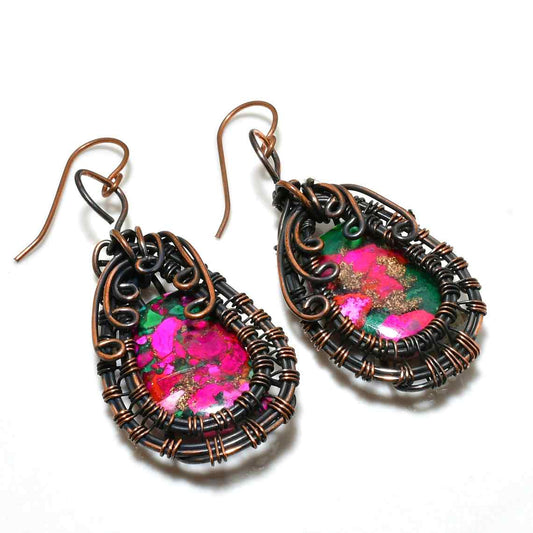 Garden Muse – Magenta & Green Copper Earrings