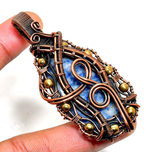 Sapphire Serenity – Oxidized Copper Wire Pendant