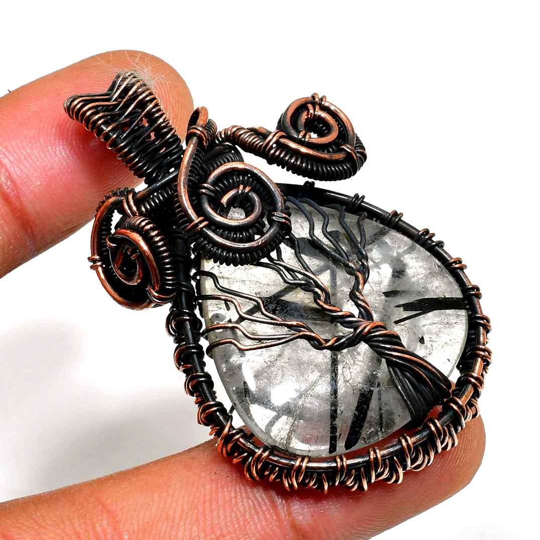 Gaia’s Roots – Silver Rutilated Quartz & Copper Tree Pendant