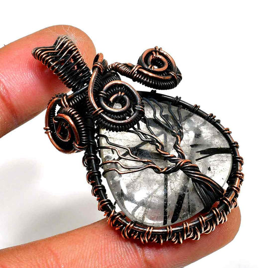 Gaia’s Roots – Silver Rutilated Quartz & Copper Tree Pendant