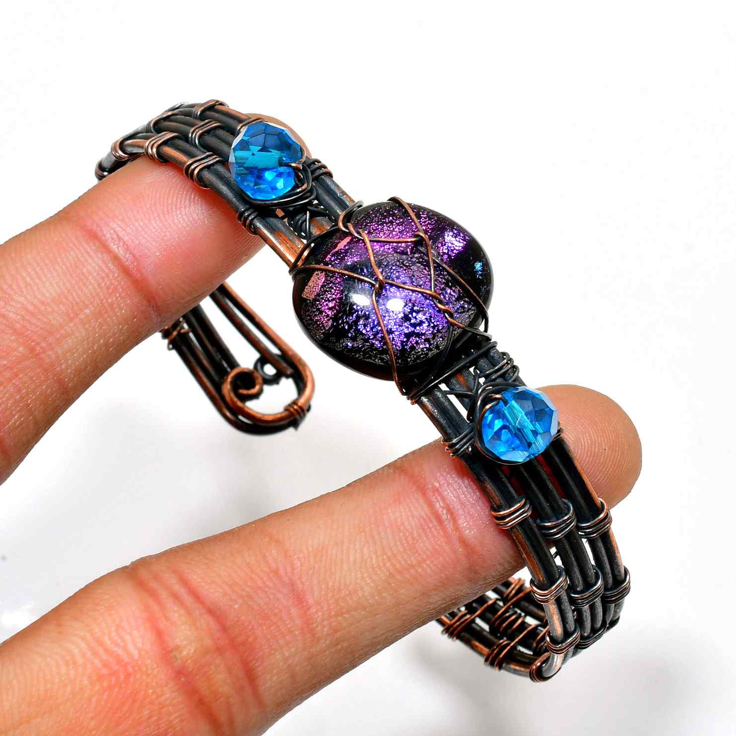 Luna’s Muse – Amethyst & Turquoise Copper Bracelet