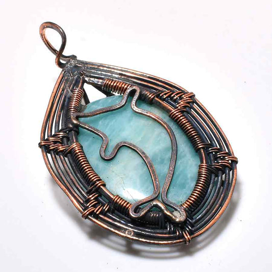 Dolphin’s Embrace – Aquamarine & Oxidized Copper Pendant