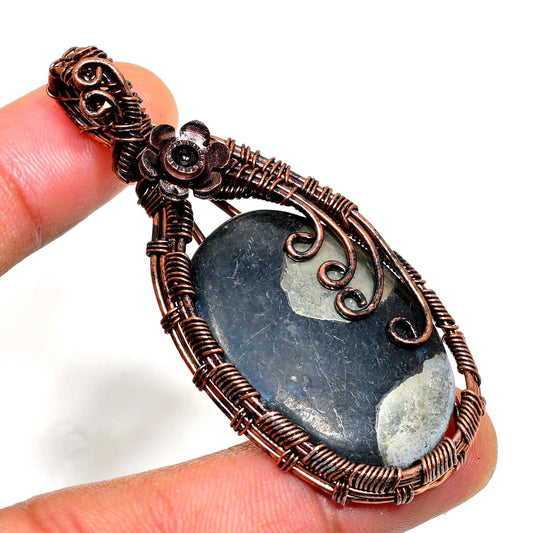 Gaia’s Embrace – Oxidized Copper & Natural Stone Pendant