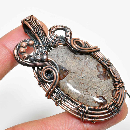 Celestial Embrace – Natural Gemstone Wire-Wrap Pendant
