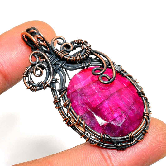 Ruby Dreamcatcher – Oxidized Copper Pendant