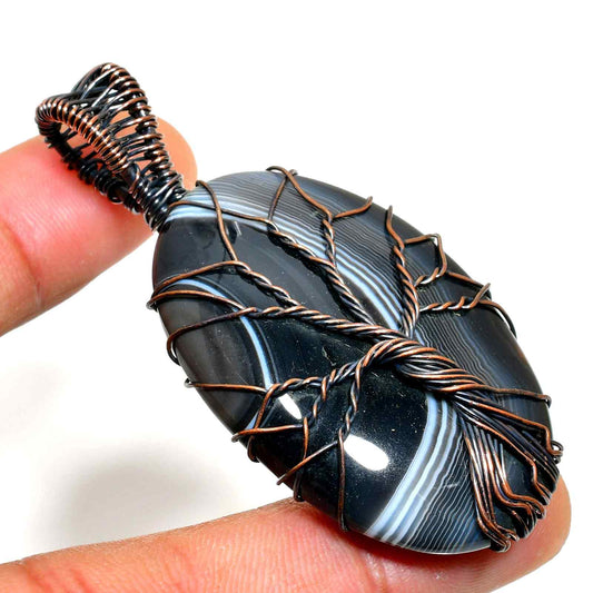 Ebon Embrace – Black Agate & Copper Pendant